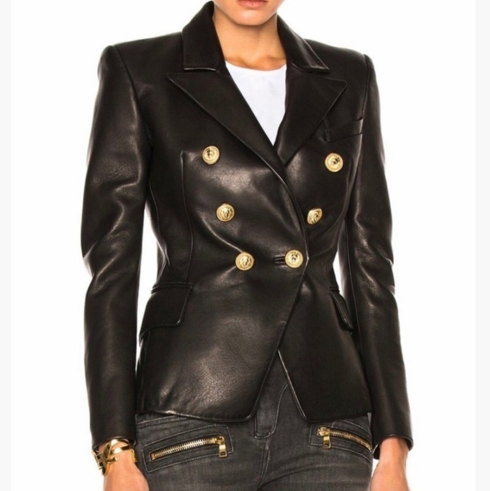 ZCrave double breasted faux leather blazer